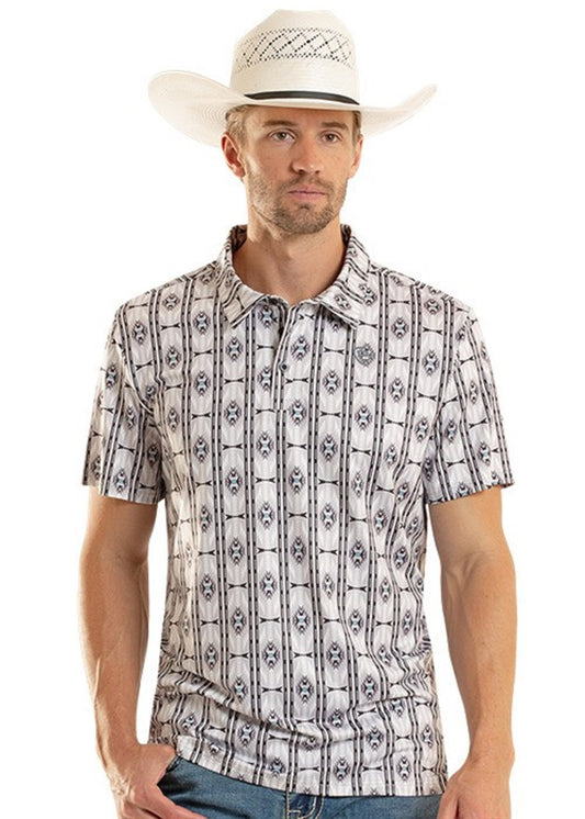 Rock&Roll Aztec Printed Polo - Light Grey
