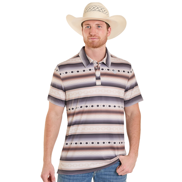 Rock&Roll Denim Aztec STRIPE Printed Polo - Natural