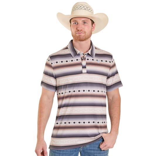 Rock&Roll Denim Aztec STRIPE Printed Polo - Natural