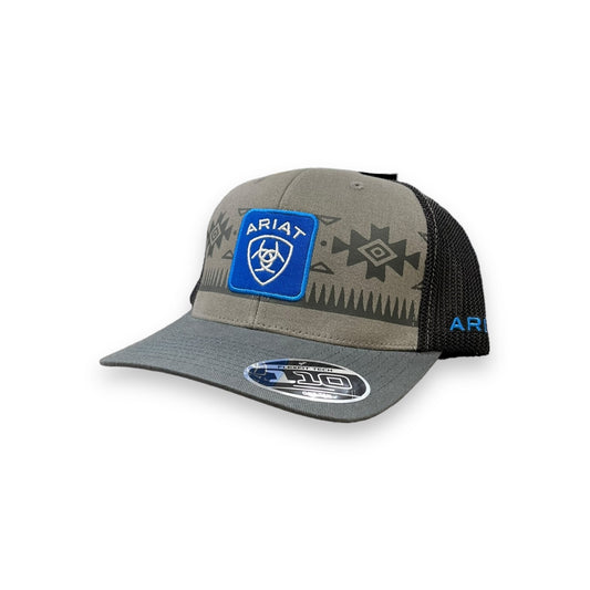 Ariat Royal Blue Shield Logo Patch Hat - Grey Aztec/Black