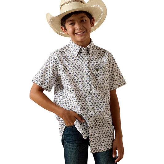 Ariat Boys Seton SS Shirt - White Southwest Motif Print