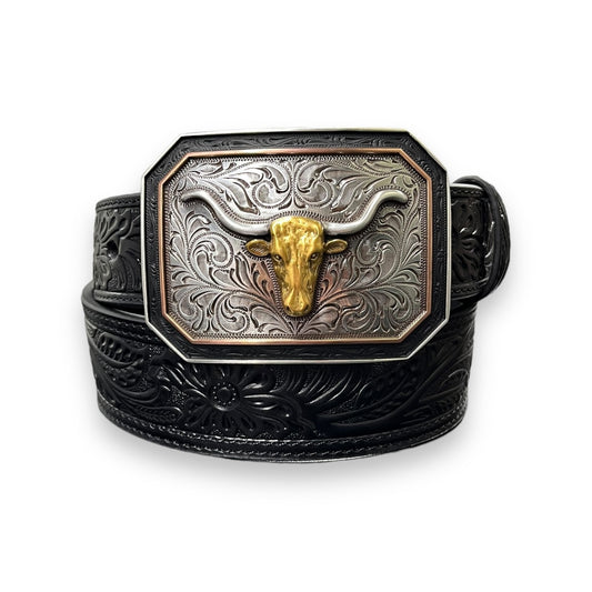 Ariat Buckle Longhorn Leather Belt - Black