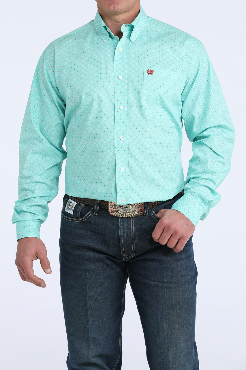 Men's Cinch Turquoise Geo Print Button Down Shirt - 6037