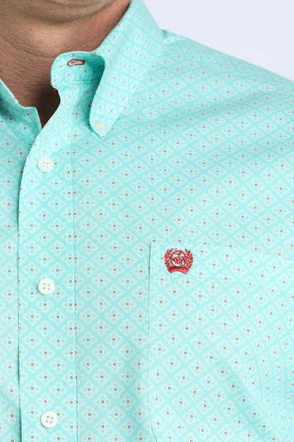 Men's Cinch Turquoise Geo Print Button Down Shirt - 6037