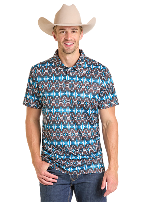 Rock&Roll Denim Aztec Print Polo - Black (7273)