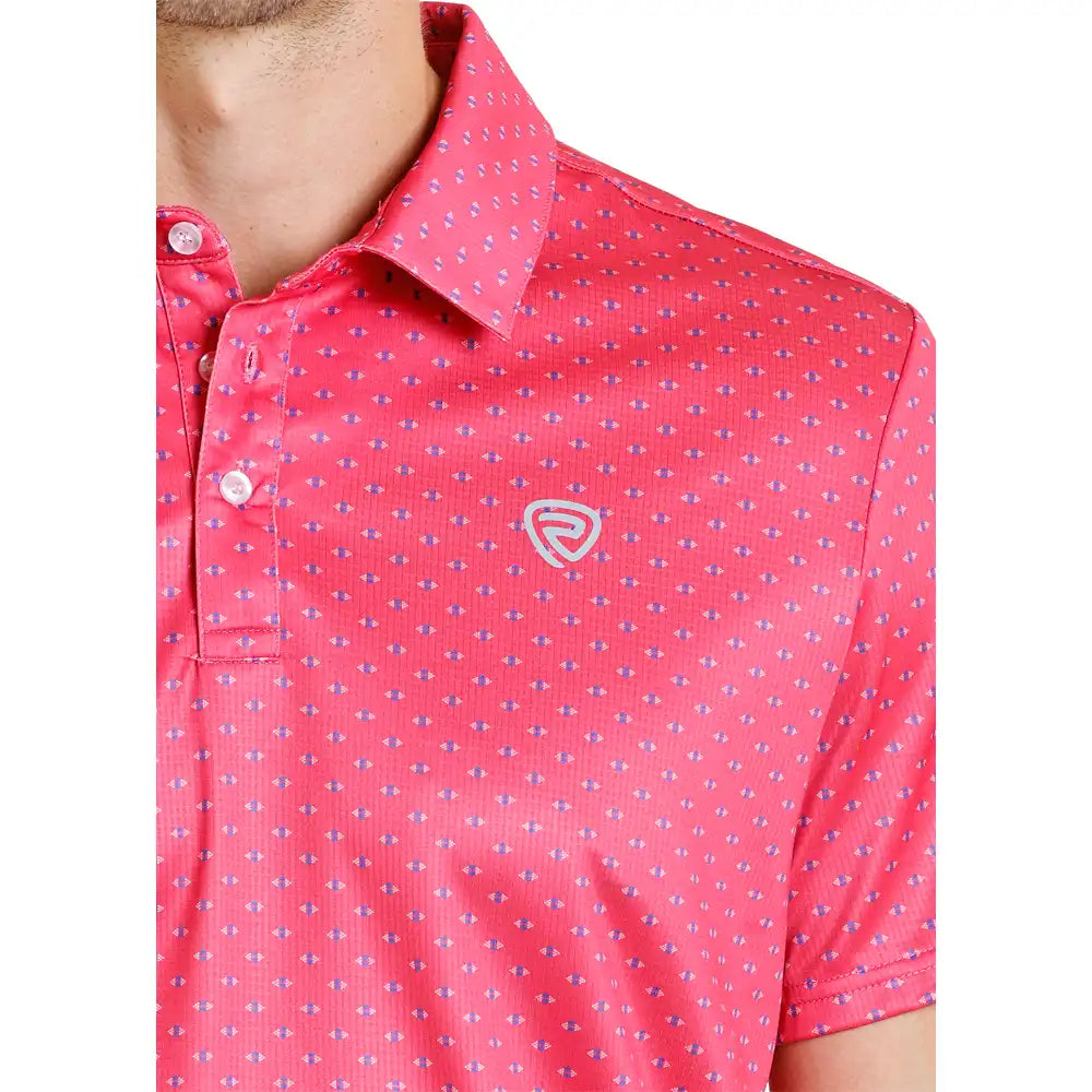 Rock&Roll Denim Geo Allover Printed Polo - Hot Pink
