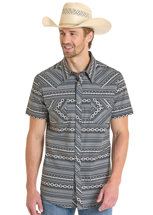 Rock&Roll Denim Aztec Printed Snap S/S - Black