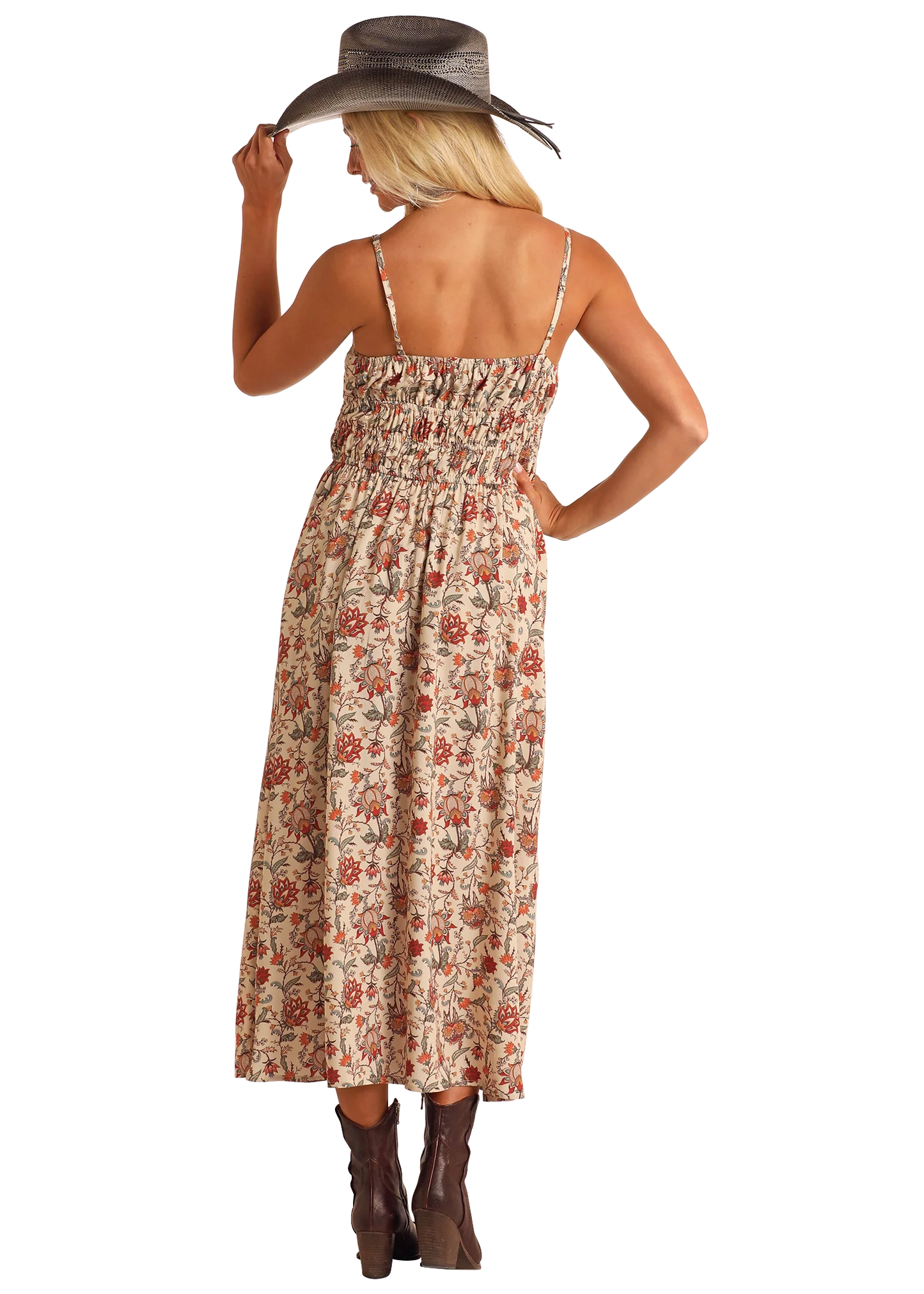 Women's Rock&Roll Denim Floral Print Midi Dress - Natural