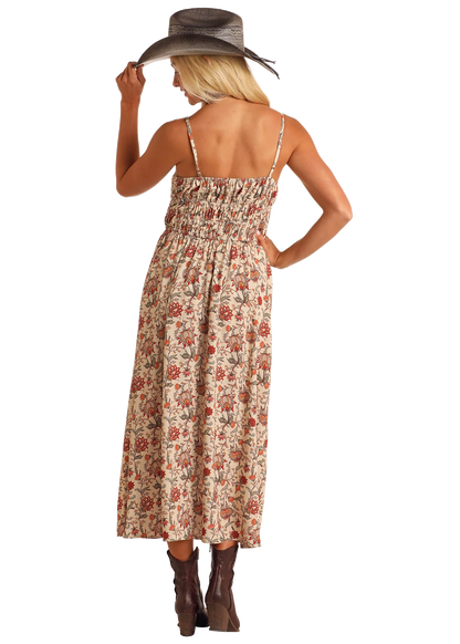 Women's Rock&Roll Denim Floral Print Midi Dress - Natural