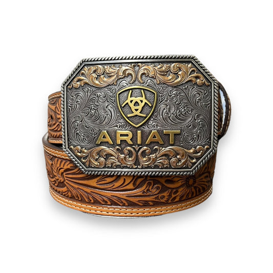 Ariat Buckle Tooled With Bronze Leather Belt - Brown