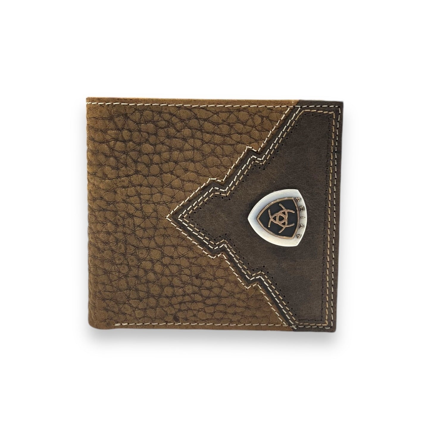 Men's Bi-Fold Wallet - Brown Pebbled Overlay Shield