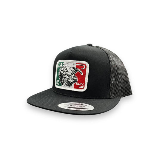 Lazy J Hat - Black/Black Mexico Bull Patch