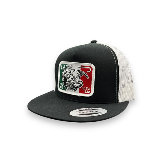 Lazy J Hat - Black/White Mexico Bull Patch