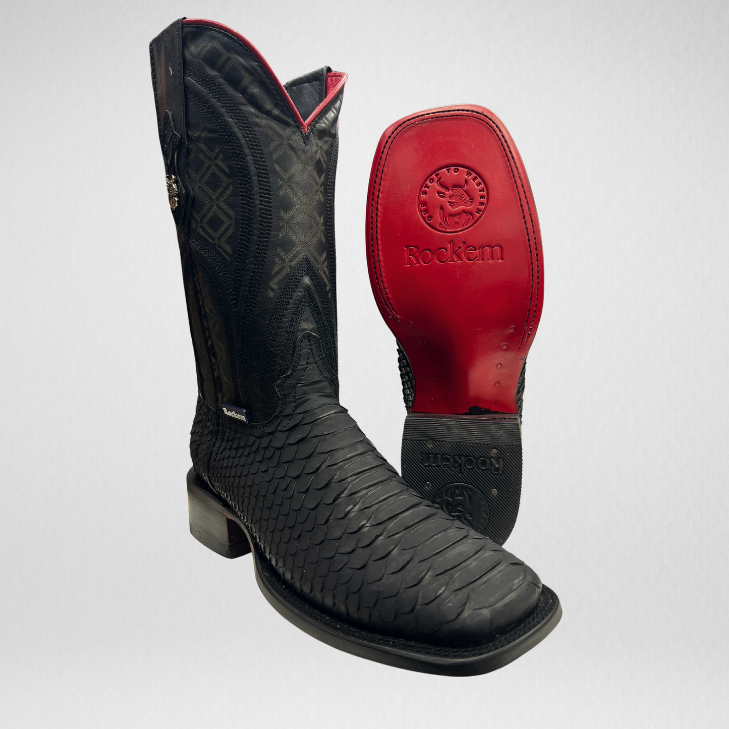 Rock'em Boots - Original Python Black (Red Bottom)