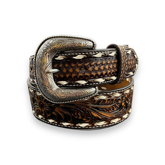 Ariat Tooled Leather Belt - Brown/White