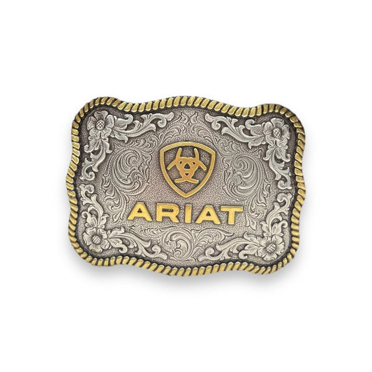 Men's Ariat Roped Edge Logo Silver & Gold Buckle