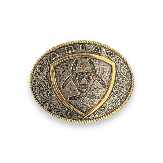 Men's Ariat Logo Shield Oval Black & Gold Buckle