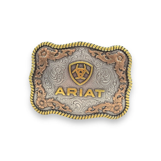 Men's Ariat Rectangle Scalloped Rope Edge Bronze & Gold Buckle