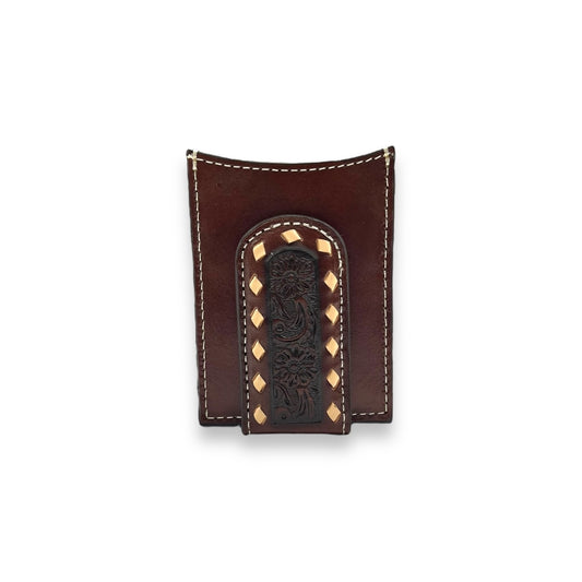 Men's Card Case Wallet - Floral Embossed Buck Laced