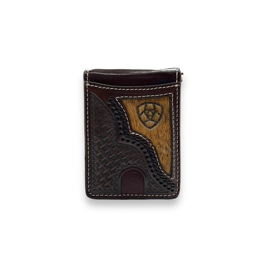 Men's Card Case Wallet - Brown Cowhide Basketweave