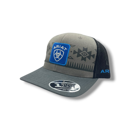 Ariat Royal Blue Shield Logo Patch Hat - Grey Aztec/Black