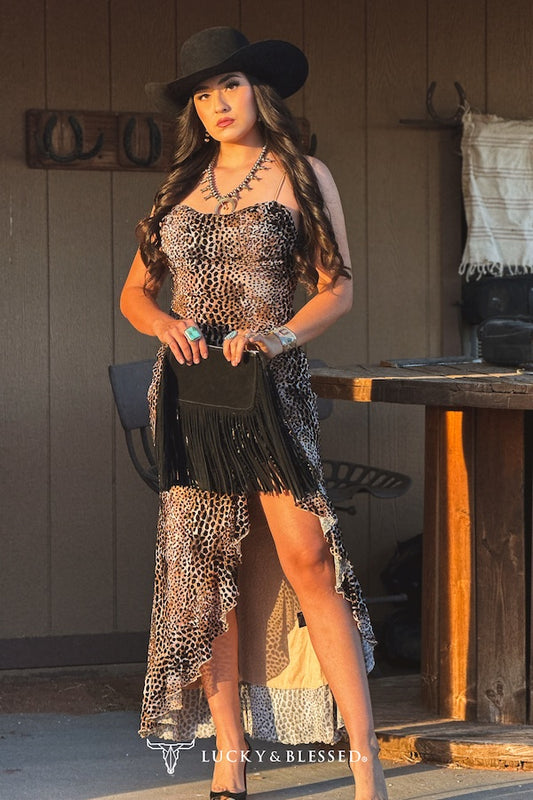 Women's L&B Halter Slit Hem Dress - Leopard