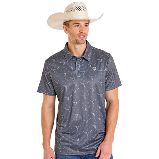 Rock&Roll Denim LONGHORN Printed MESH Polo -CHARCOAL