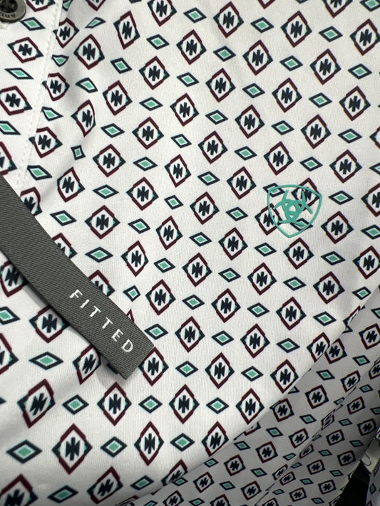 Ariat All Over Print Fitted Polo - White Southwest Triangle