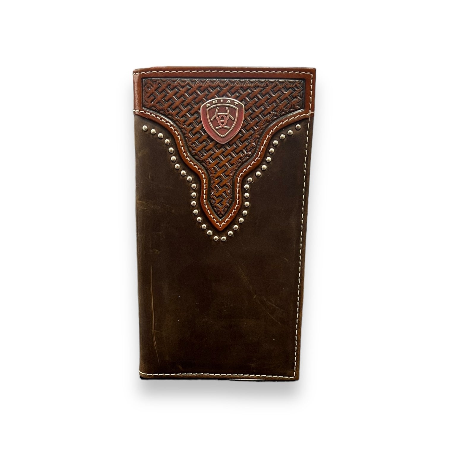Men's Rodeo Wallet/Checkbook Cover - Two Tone Beaded Metal Shield Logo ...