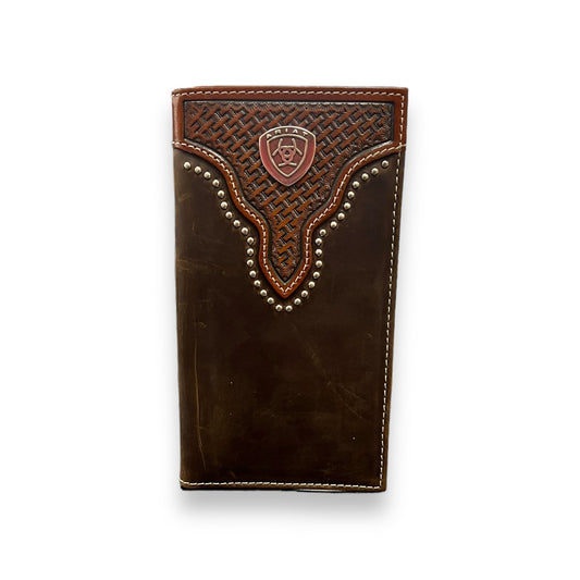 Men's Rodeo Wallet/Checkbook Cover - Two Tone Beaded Metal Shield Logo