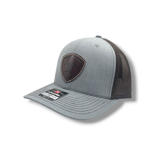 Ariat Shield Center Logo Leather Patch Hat - Grey/Brown
