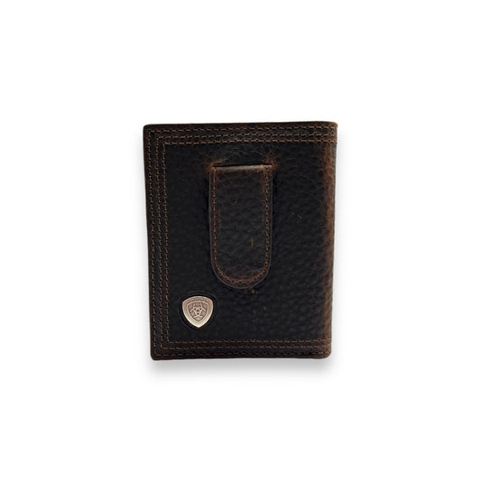 Men's Front Pocket Bi-Fold Money Clip Wallet - Brown Pebbled Rowdy