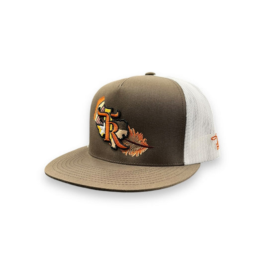 Texas Ranch Hat - Orange Feather Brown/White