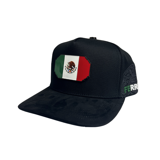 Ferreti Hats - Black Mexico Flag Plate