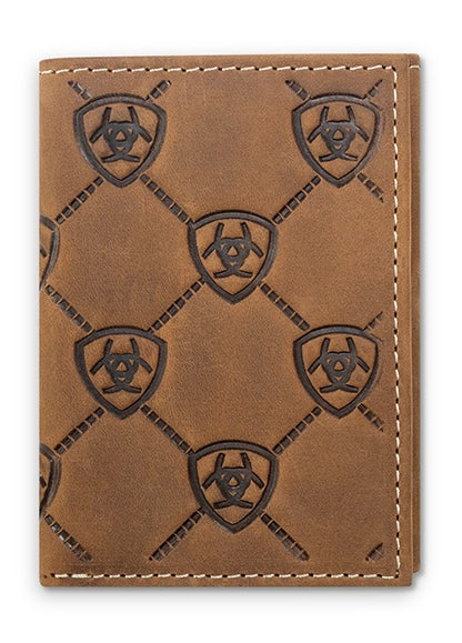 Men's Tri Fold Wallet - Ariat Shield Embossed Brown