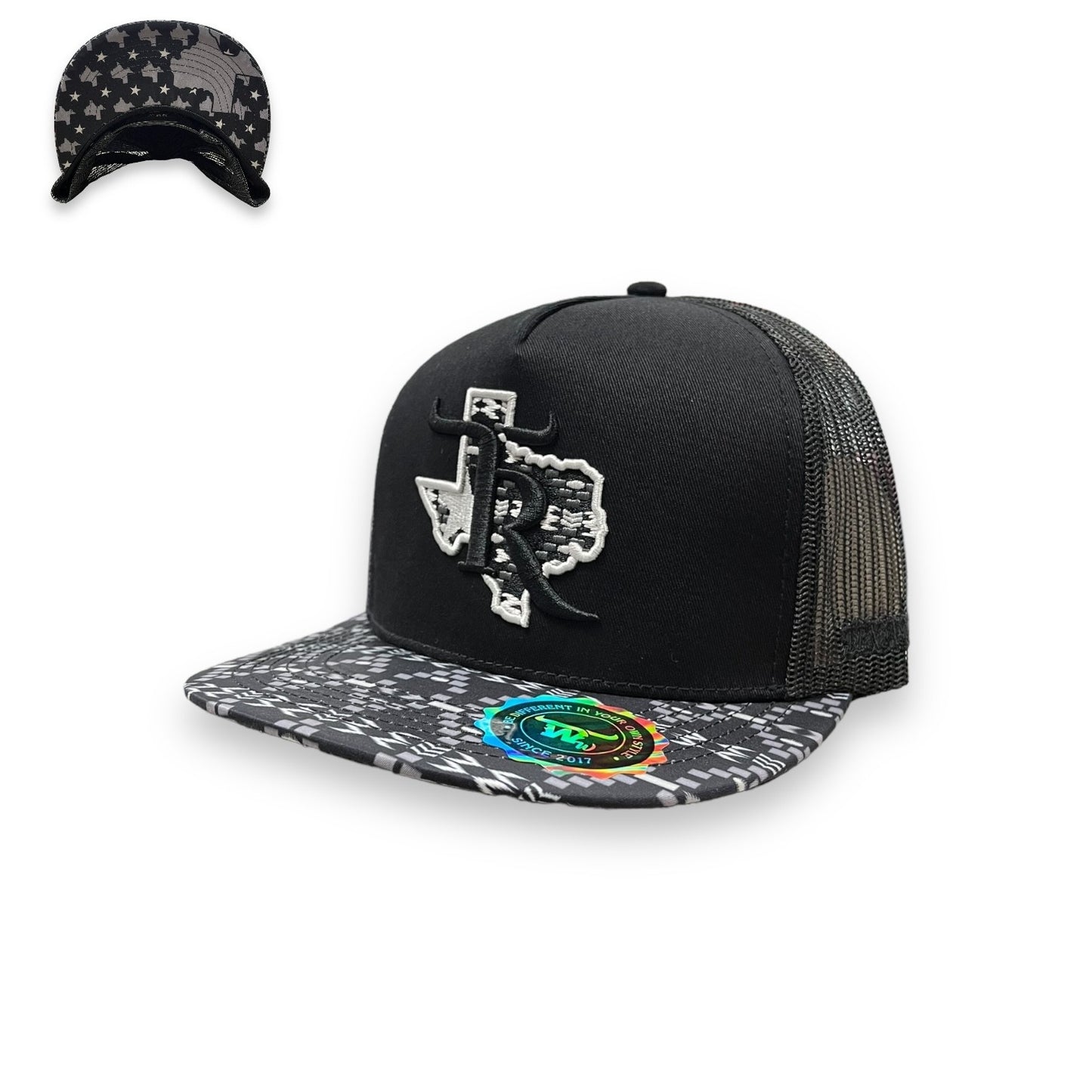 Texas Ranch Hat - Black Grey Aztec Print