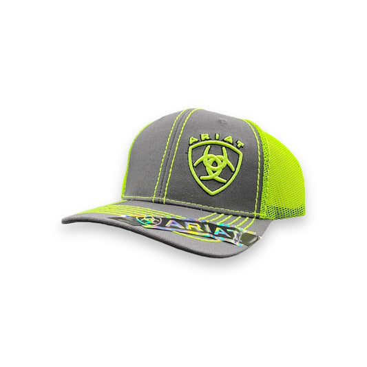 Ariat Offset Shield Logo Hat - Grey/Neon Green