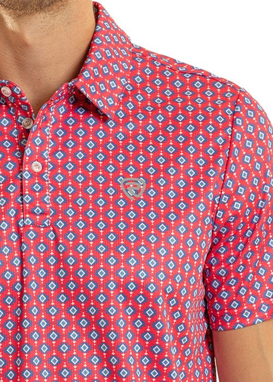 Rock&Roll Boys Mini Aztec Geo Printed Polo - Hot Pink