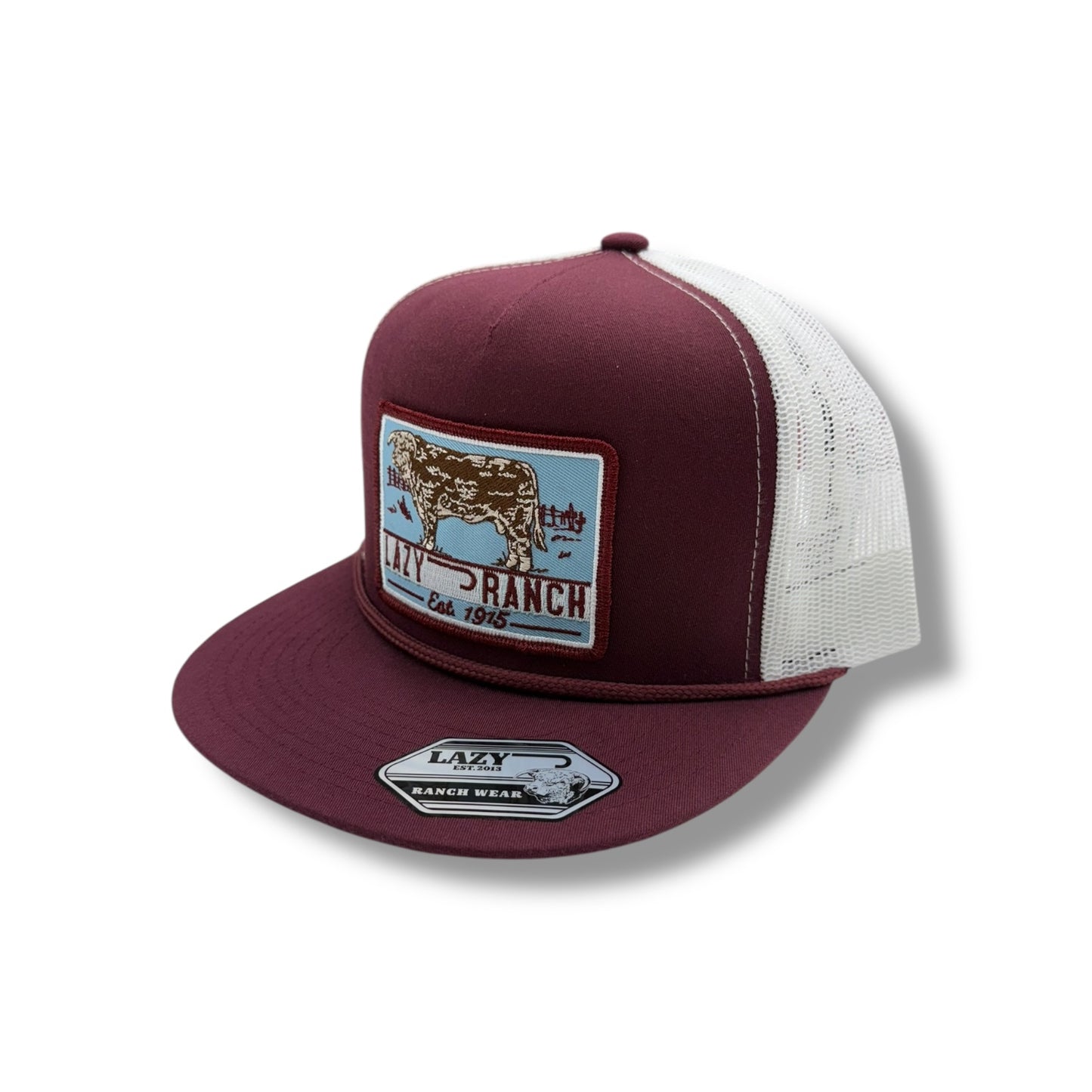 Lazy J Hat - Maroon/White Bull Trap Patch