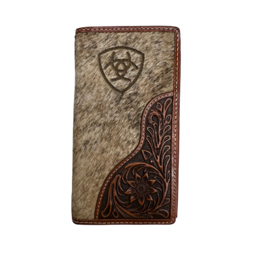 Men's Ariat Rodeo Wallet/Checkbook Cover - Brown Laser Etched Shield