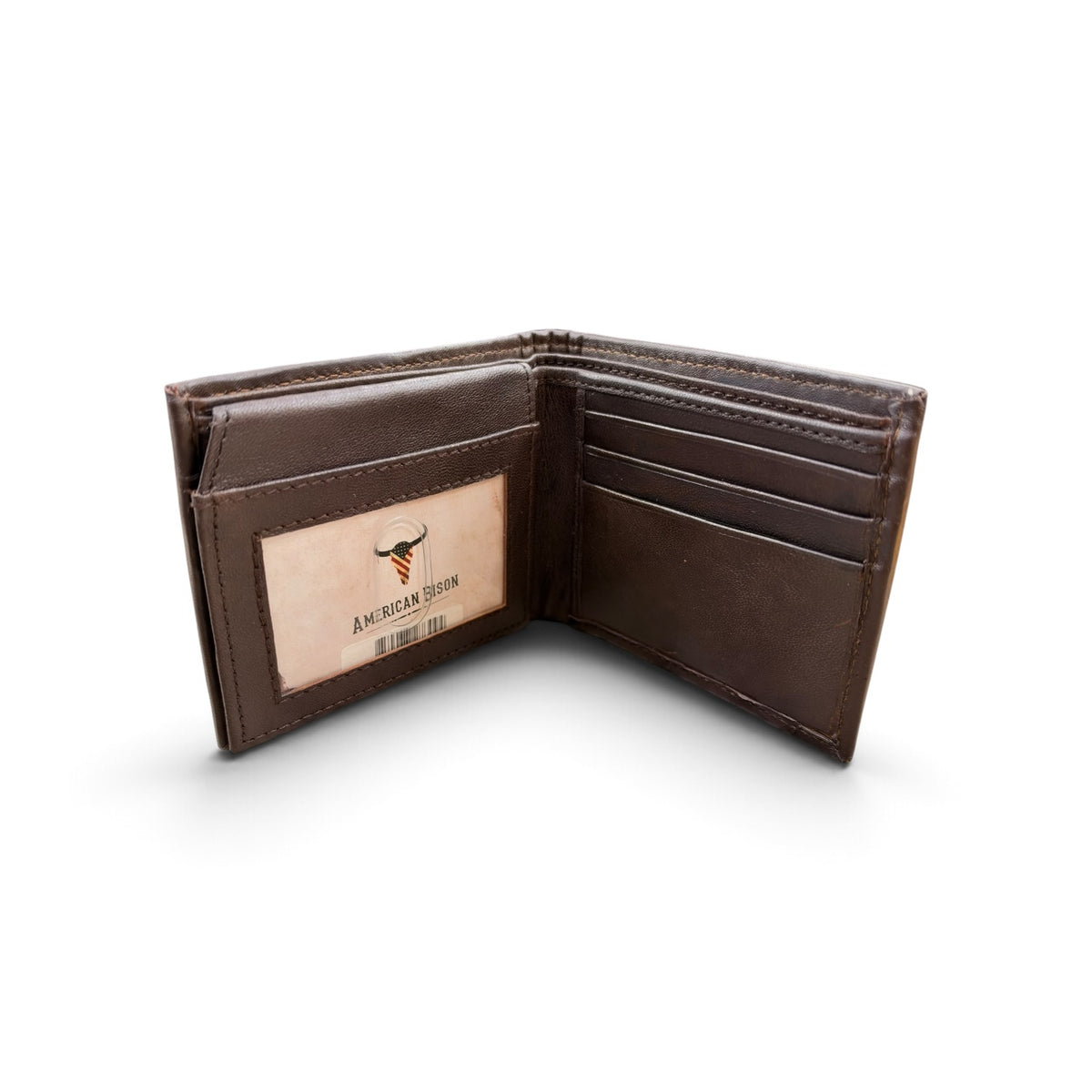 American Bison Bifold Wallet - Brown Stitchwork