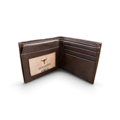 American Bison Bifold Wallet - Brown Stitchwork