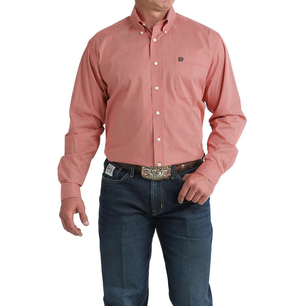Men's Cinch Red Geo Print Button Down Shirt - 6041