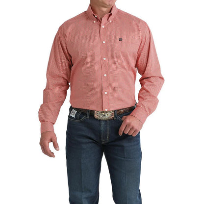 Men's Cinch Red Geo Print Button Down Shirt - 6041
