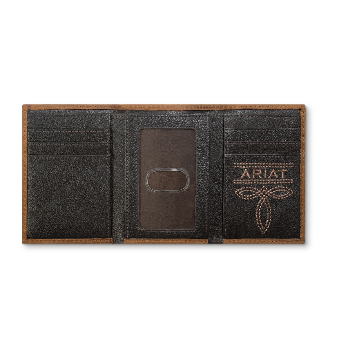 Men's Tri Fold Wallet - Ariat Shield Embossed Brown
