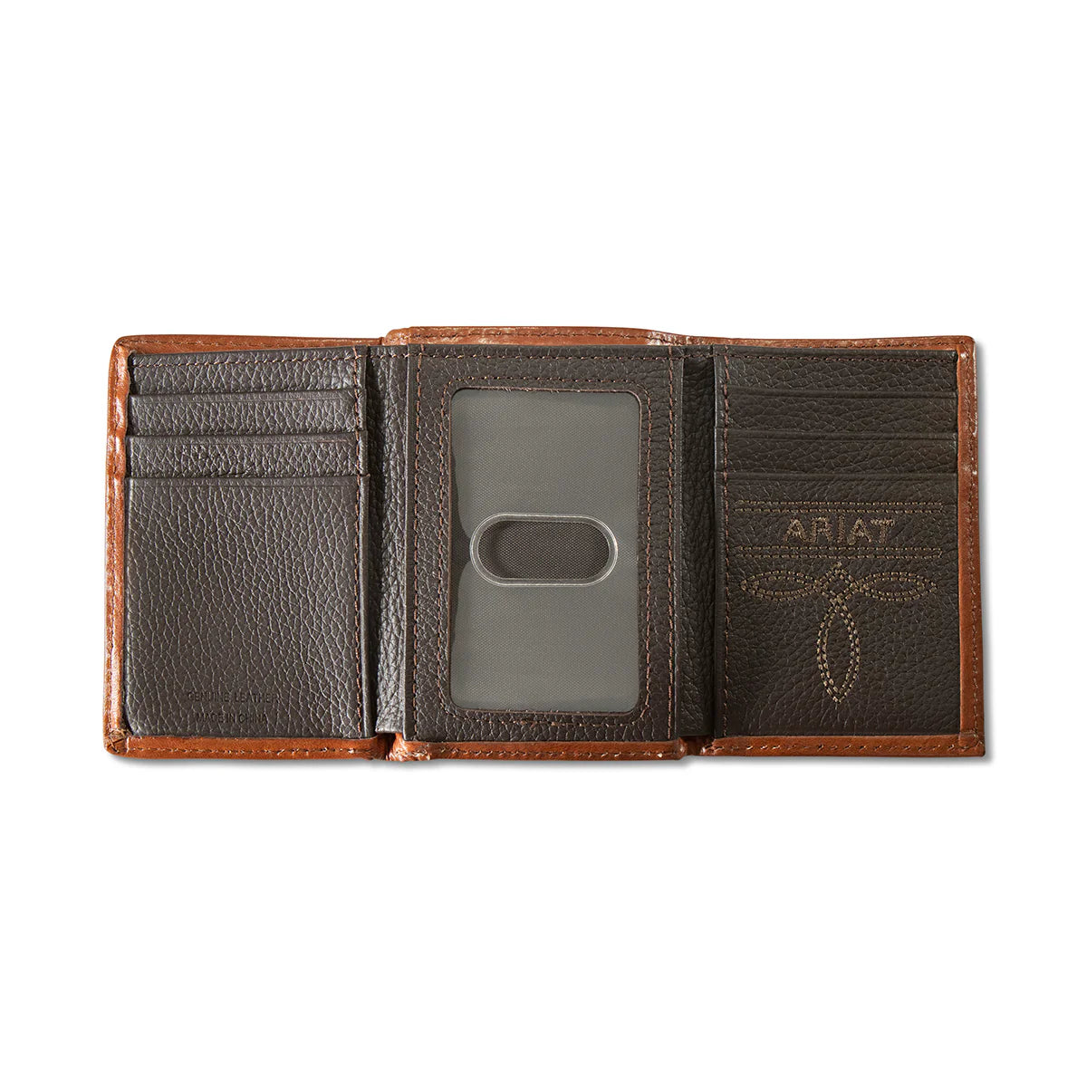 Men's Ariat Trifold Wallet - Leather Calf Hair Laser Etched Logo Brown
