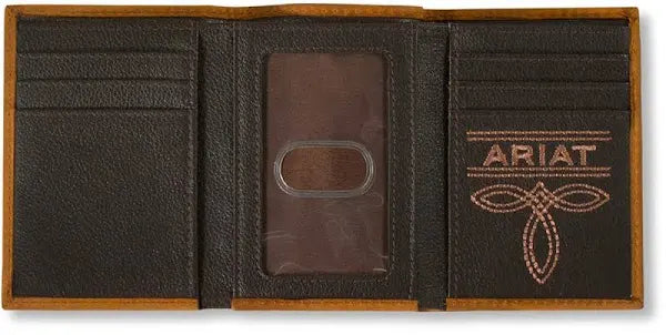 Men's Ariat Trifold Wallet - Brown Scrolling Embossed