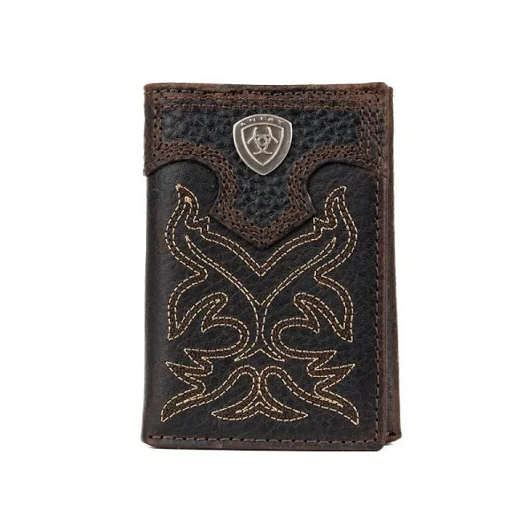 Men's Tri-Fold Wallet - Brown Bootstitch Leather
