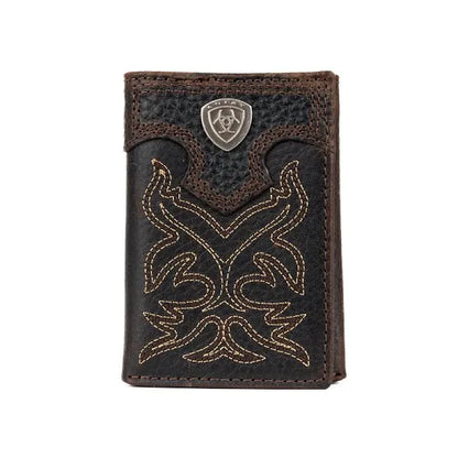Men's Tri-Fold Wallet - Brown Bootstitch Leather