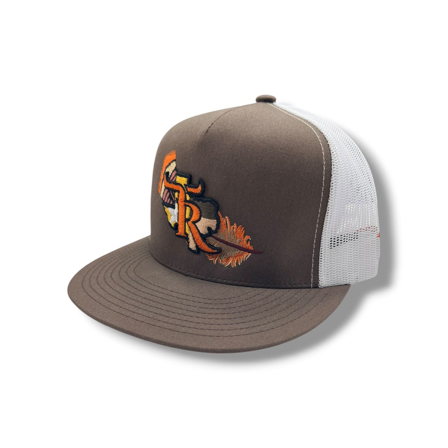 Texas Ranch Hat - Orange Feather Brown/White